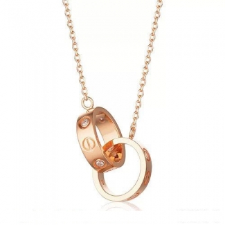 Cartier Love Necklace In 18K Pink Gold With Two Rings With 3 Diamonds