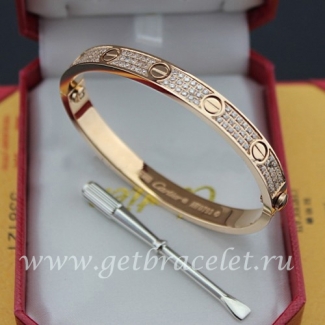 Copy Cartier Love Bracelet Paved Diamonds Pink Gold N6036916