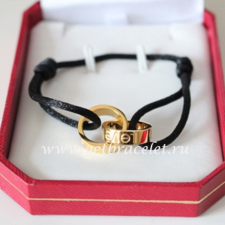Cartier Double Ring Love Bracelet Yellow Gold Black Rope 