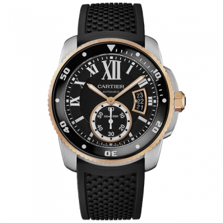 Calibre de Cartier Diver replica watch W7100055 pink gold and steel black rubber strap