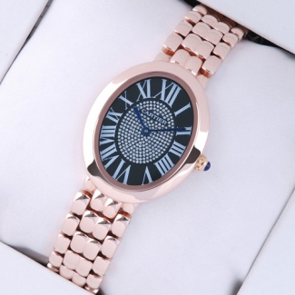 Cartier Baignoire pink gold womens replica watch with black diamond dial