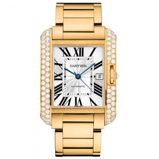 Cartier Tank Anglaise extra large diamond bezel 18K yellow gold mens watch WT100007
