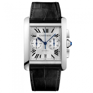 Cartier Tank MC Chronograph mens watch W5330007 steel silver dial black leather strap