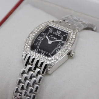 Cartier Tortue small diamond watch for women steel black dial