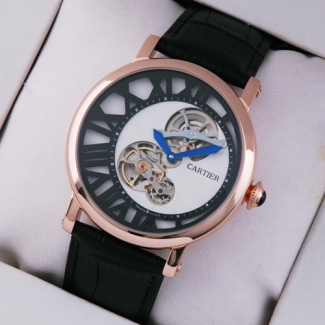 Rotonde de Cartier tourbillon mens watch replica 18K pink gold white-black dial