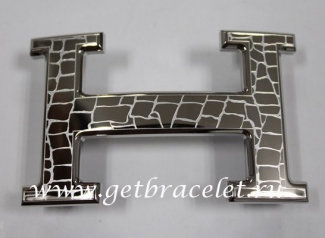 Hermes Reversible Belt 18K Silver Stone Stripe Buckle