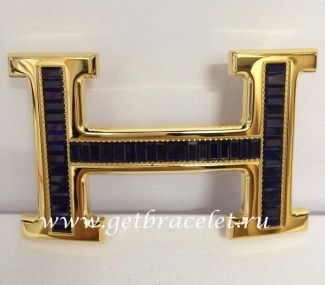 Hermes Reversible Belt 18k Gold With Blue Diamonds H Buckle