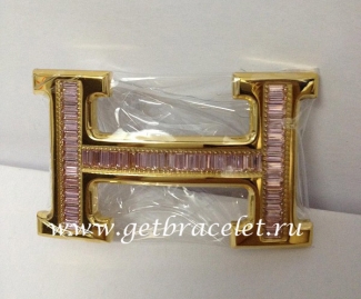 Hermes Reversible Belt 18k Gold With Pink Diamonds H Buckle