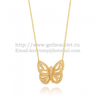 Van Cleef Arpels Butterfly Hollowing Carving Pendant Yellow Gold With Pave Diamond