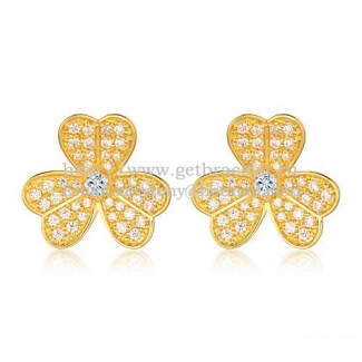 Van Cleef & Arpels Frivole Earrings Yellow Gold With Pave Diamond