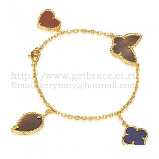 Van Cleef & Arpels Lucky Alhambra 4 Motifs Bracelet Yellow Gold With Stone Combination 002