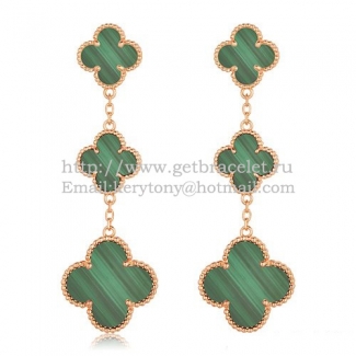 Van Cleef & Arpels Magic Alhambra 3 Motifs Earrings Pink Gold With Malachite