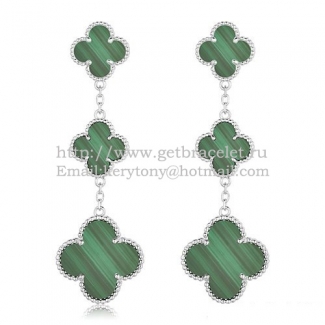 Van Cleef & Arpels Magic Alhambra 3 Motifs Earrings White Gold With Malachite