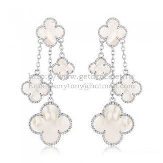 Van Cleef & Arpels Magic Alhambra 4 Motifs Earrings White Gold With White Mother Of Pearl