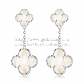 Van Cleef & Arpels Magic Alhambra Earrings White Gold With White Mother Of Pearl