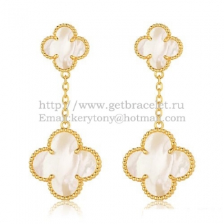 Van Cleef & Arpels Magic Alhambra Earrings Yellow Gold With White Mother Of Pearl