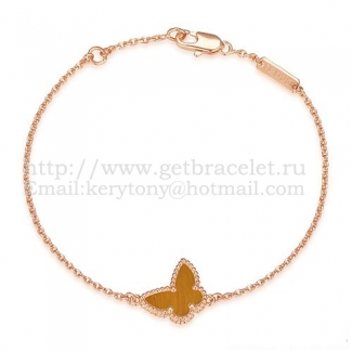 Van Cleef & Arpels Sweet Alhambra Butterfly Bracelet Pink Gold With Tiger's Eye Mother Of Pearl