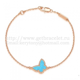 Van Cleef & Arpels Sweet Alhambra Butterfly Bracelet Pink Gold With Turquoise Mother Of Pearl