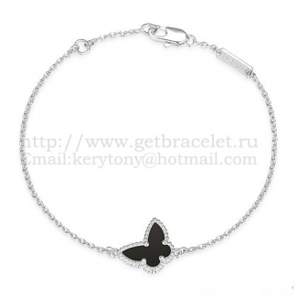 Van Cleef & Arpels Sweet Alhambra Butterfly Bracelet White Gold With Black Agate Mother Of Pearl