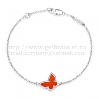 Van Cleef & Arpels Sweet Alhambra Butterfly Bracelet White Gold With Carnelian Mother Of Pearl