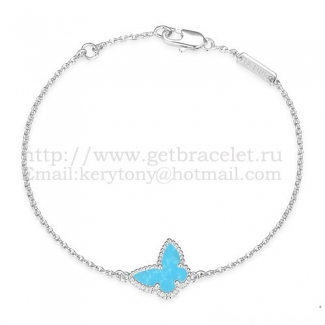 Van Cleef & Arpels Sweet Alhambra Butterfly Bracelet White Gold With Turquoise Mother Of Pearl