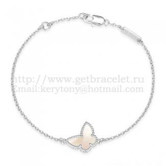 Van Cleef & Arpels Sweet Alhambra Butterfly Bracelet White Gold With White Mother Of Pearl