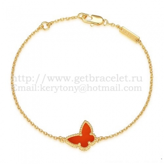 Van Cleef & Arpels Sweet Alhambra Butterfly Bracelet Yellow Gold With Carnelian Mother Of Pearl