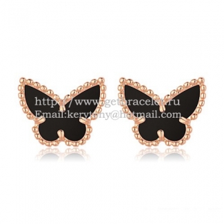 Van Cleef & Arpels Sweet Alhambra Butterfly Earrings Pink Gold With Black Onyx Mother Of Pearl