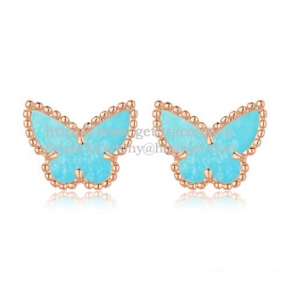 Van Cleef & Arpels Sweet Alhambra Butterfly Earrings Pink Gold With Turquoise Mother Of Pearl
