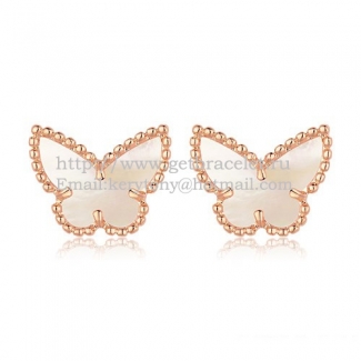 Van Cleef & Arpels Sweet Alhambra Butterfly Earrings Pink Gold With White Mother Of Pearl