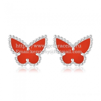 Van Cleef & Arpels Sweet Alhambra Butterfly Earrings White Gold With Carnelian Mother Of Pearl
