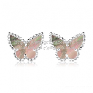 Van Cleef & Arpels Sweet Alhambra Butterfly Earrings White Gold With Gray Mother Of Pearl