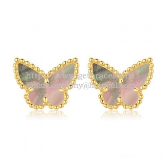Van Cleef & Arpels Sweet Alhambra Butterfly Earrings Yellow Gold With Gray Mother Of Pearl