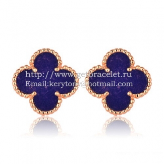 Van Cleef & Arpels Sweet Alhambra Earrings 15mm Pink Gold With Lapis Stone Mother Of Pearl