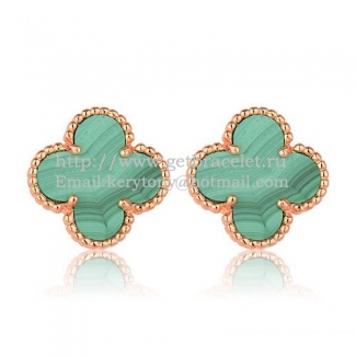 Van Cleef & Arpels Sweet Alhambra Earrings 15mm Pink Gold With Malachite Mother Of Pearl