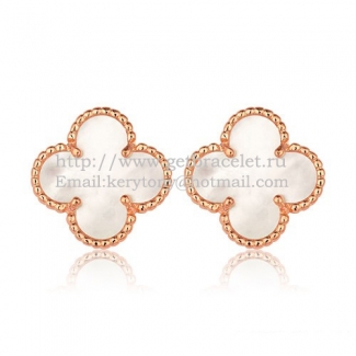 Van Cleef & Arpels Sweet Alhambra Earrings 15mm Pink Gold With White Mother Of Pearl