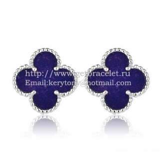 Van Cleef & Arpels Sweet Alhambra Earrings 15mm White Gold With Lapis Stone Mother Of Pearl