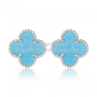 Van Cleef & Arpels Sweet Alhambra Earrings 15mm White Gold With Turquoise Mother Of Pearl