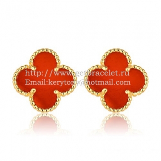 Van Cleef & Arpels Sweet Alhambra Earrings 15mm Yellow Gold With Carnelian Mother Of Pearl