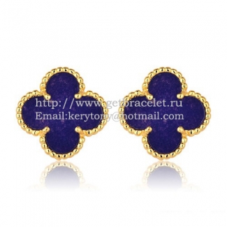 Van Cleef & Arpels Sweet Alhambra Earrings 15mm Yellow Gold With Lapis Stone Mother Of Pearl