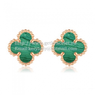 Van Cleef & Arpels Sweet Alhambra Earrings 9mm Pink Gold With Malachite Mother Of Pearl