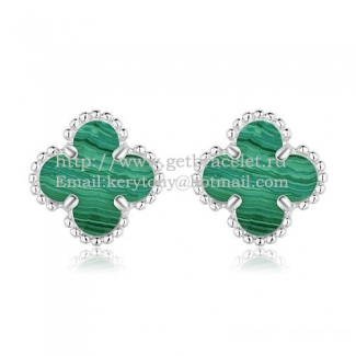 Van Cleef & Arpels Sweet Alhambra Earrings 9mm White Gold With Malachite Mother Of Pearl