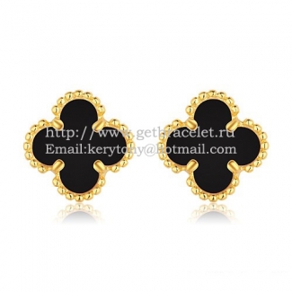 Van Cleef & Arpels Sweet Alhambra Earrings 9mm Yellow Gold With Black Onyx Mother Of Pearl