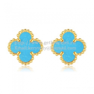 Van Cleef & Arpels Sweet Alhambra Earrings 9mm Yellow Gold With Turquoise Mother Of Pearl