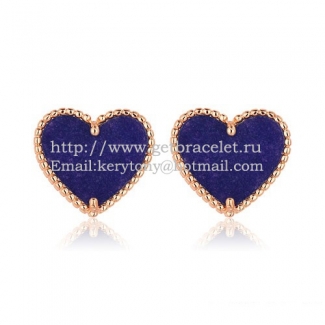 Van Cleef & Arpels Sweet Alhambra Heart Earrings Pink Gold With Lapis Stone Mother Of Pearl