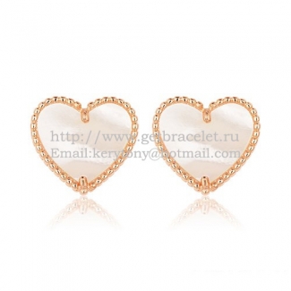 Van Cleef & Arpels Sweet Alhambra Heart Earrings Pink Gold With White Mother Of Pearl