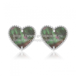 Van Cleef & Arpels Sweet Alhambra Heart Earrings White Gold With Gray Mother Of Pearl