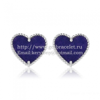 Van Cleef & Arpels Sweet Alhambra Heart Earrings White Gold With Lapis Stone Mother Of Pearl
