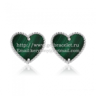 Van Cleef & Arpels Sweet Alhambra Heart Earrings White Gold With Malachite Mother Of Pearl