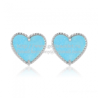 Van Cleef & Arpels Sweet Alhambra Heart Earrings White Gold With Turquoise Mother Of Pearl